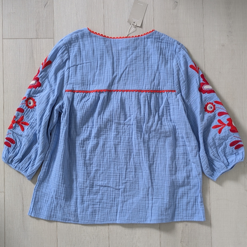 Boden Abigail Embroidered Blouse Top Gauze Floral Boho Blue Crinkle boho - Picture 8 of 11